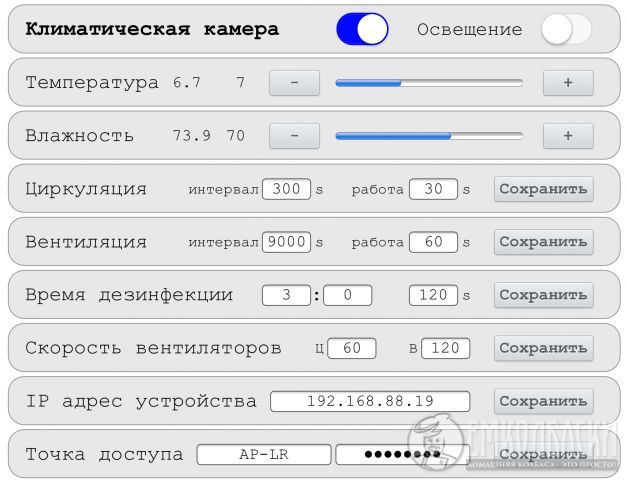 интерфейс управления климаткамерой