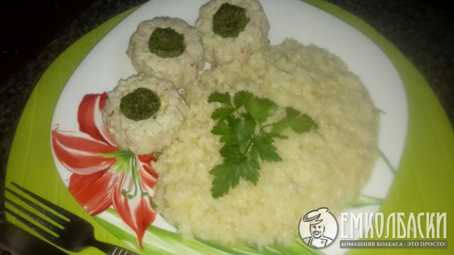 Ризотто с куриными мафинами с соусом песто